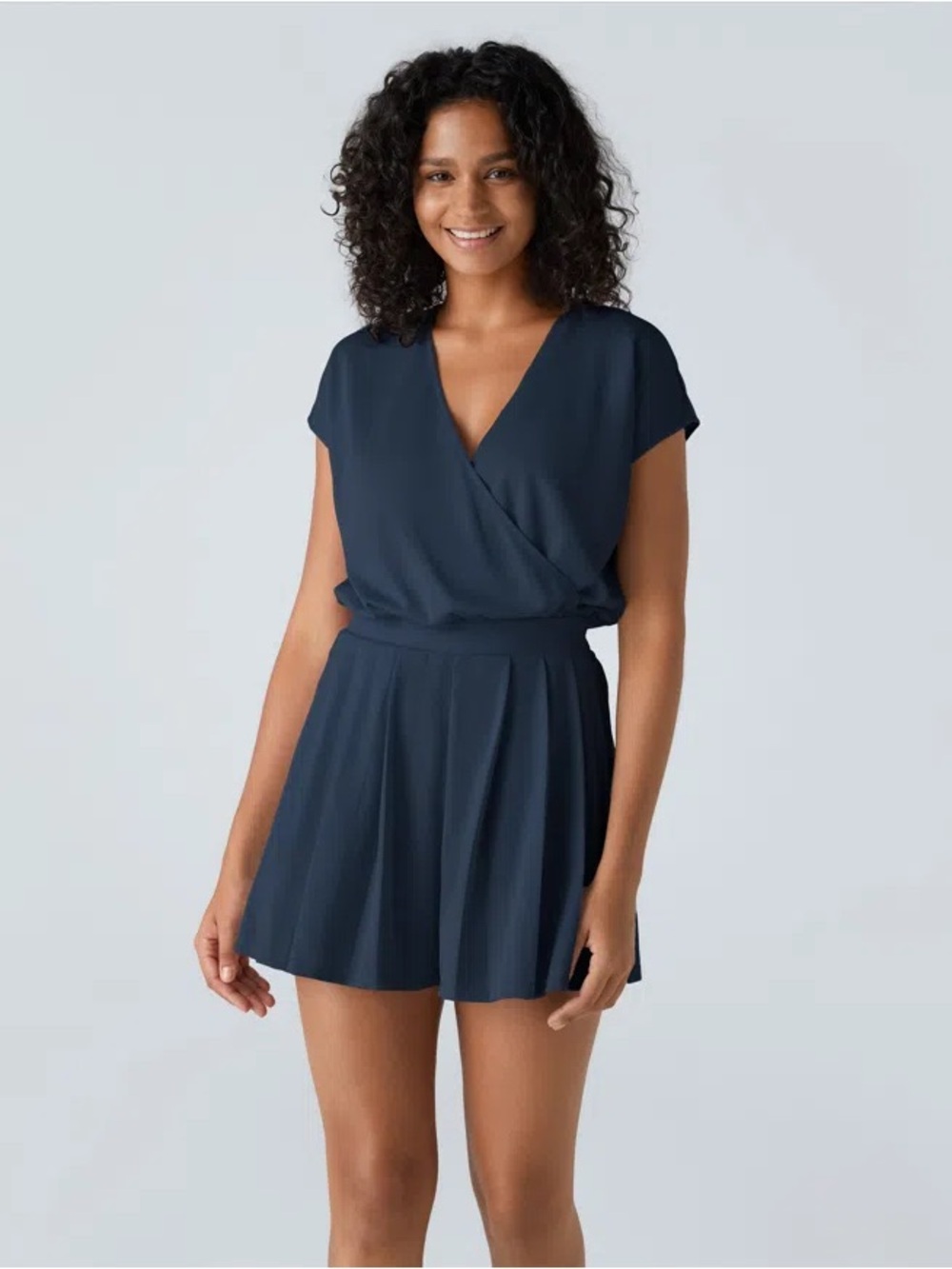 NEW Halara V Neck Short Sleeve Pocket Waffle Casual Romper Charm Ink Blue